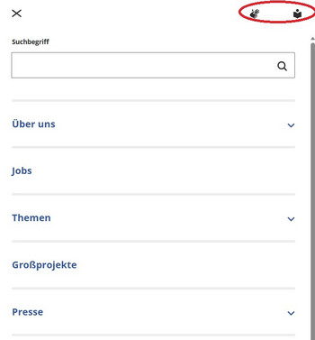 Ausschnitt Webseite Seitenmenü mit Zeichen für Leichte Sprache und Gebärdensprache