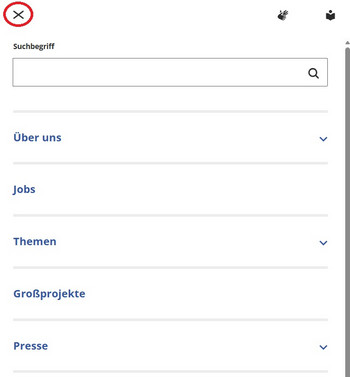 Ausschnitt Webseite Seitenmenü Kreuz eingekreist