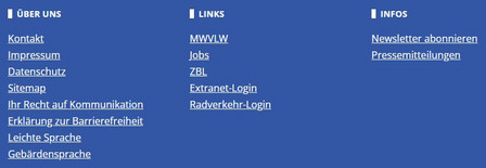 Ausschnitt Webseite unterer Bereich mit allgemeinen Angaben